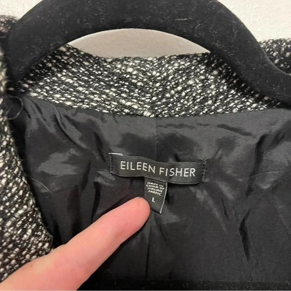 Eileen Fisher Tweed Collarless Blazer Suit Jacket - Leather Detail Linen Blend - Picture 3 of 7